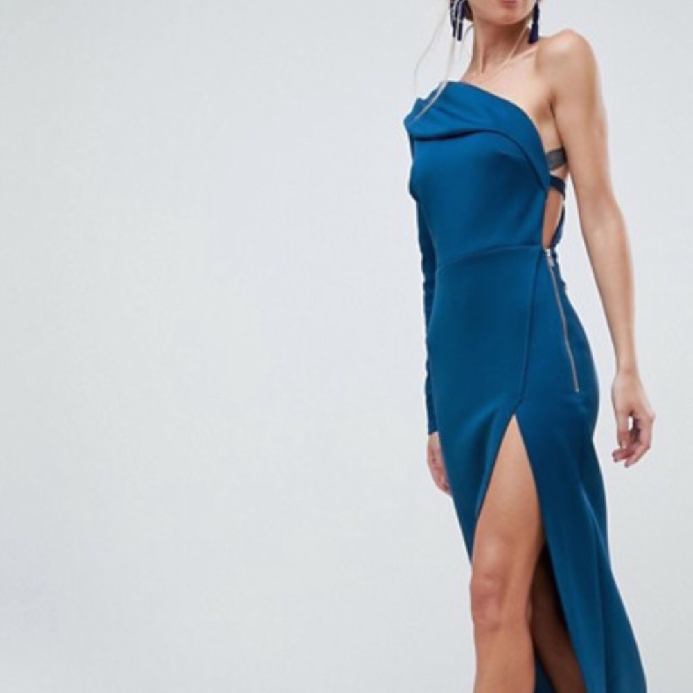 ASOS One Shoulder Long Sleeve Thigh Split Maxi